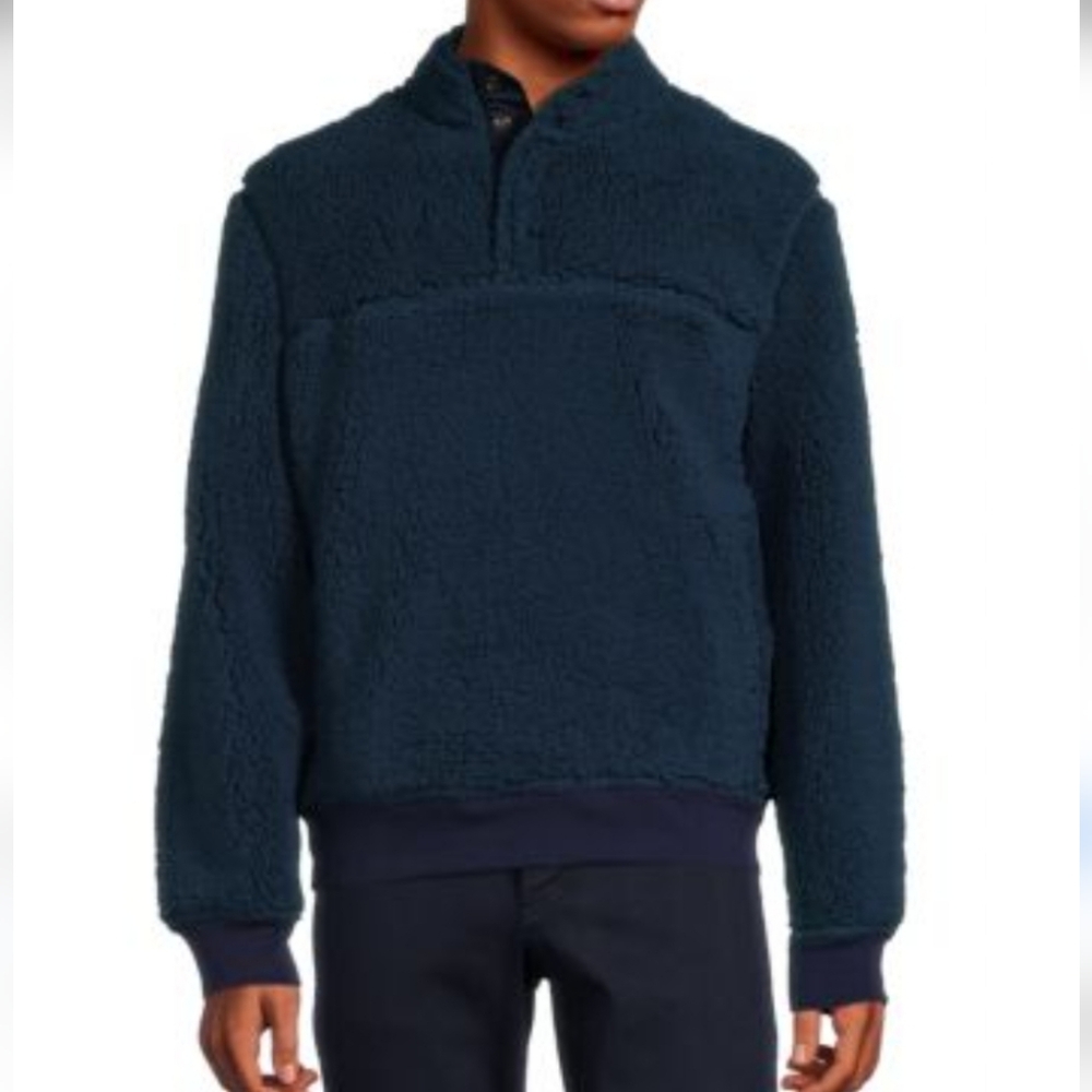 M. Singer Men's Henley Teddy Blue Fleece Sweater, Sz M
